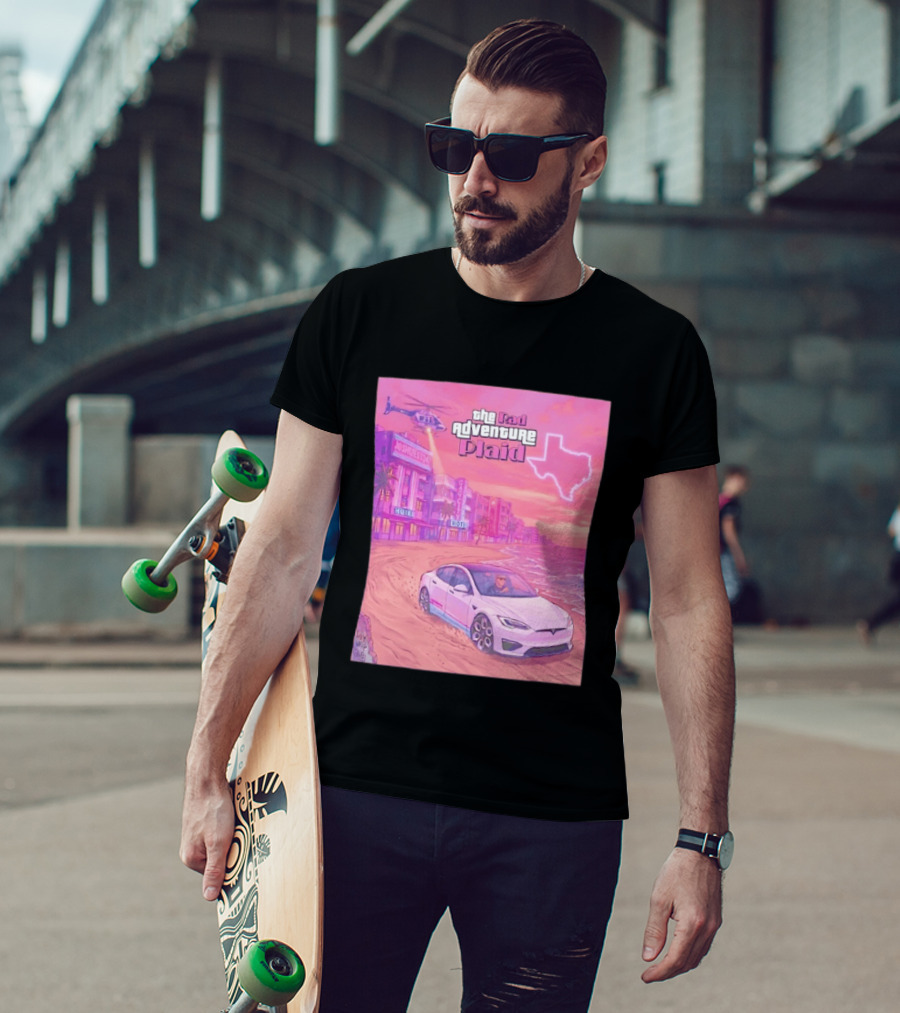 Rad Adventure Plaid Tesla Beach Gag City Joshwest247 Texas Neon Helicopter T-Shirt