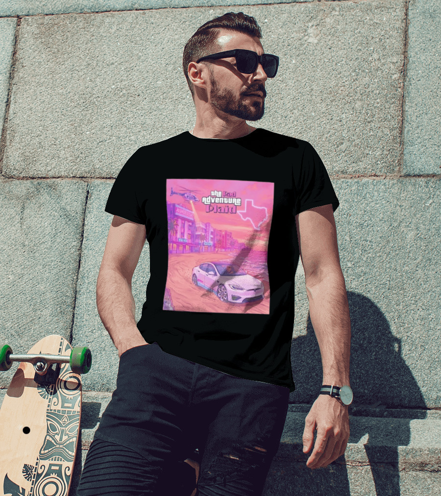 Rad Adventure Plaid Tesla Beach Gag City Joshwest247 Texas Neon Helicopter T-Shirt