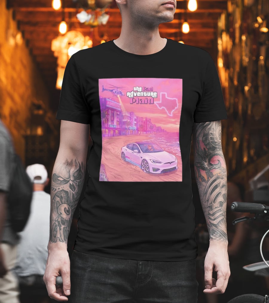 Rad Adventure Plaid Tesla Beach Gag City Joshwest247 Texas Neon Helicopter T-Shirt