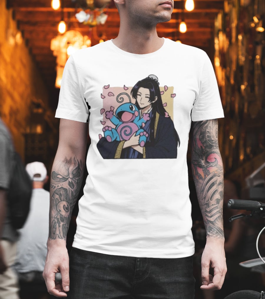 Jinshi From The Apothecary Diaries Holding Politoed Surrounded By Falling Petals T-Shirt