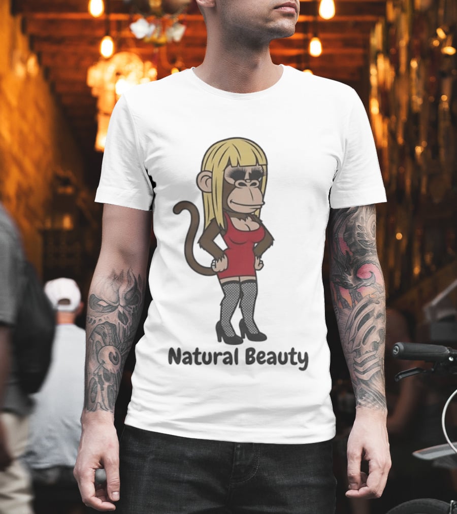 Natural Beauty Blonde Monkey Red Dress Cartoon Fashion T-Shirt