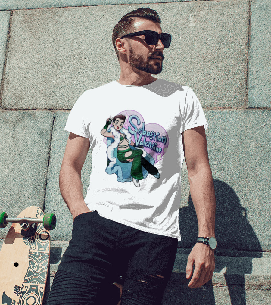 Sebastian Valentino Cartoon Character Peace Pose Sparkling Heart T-Shirt