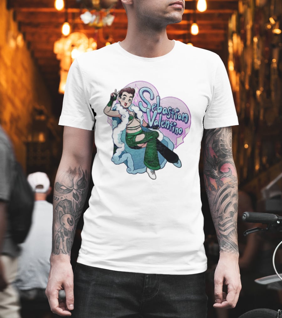 Sebastian Valentino Cartoon Character Peace Pose Sparkling Heart T-Shirt