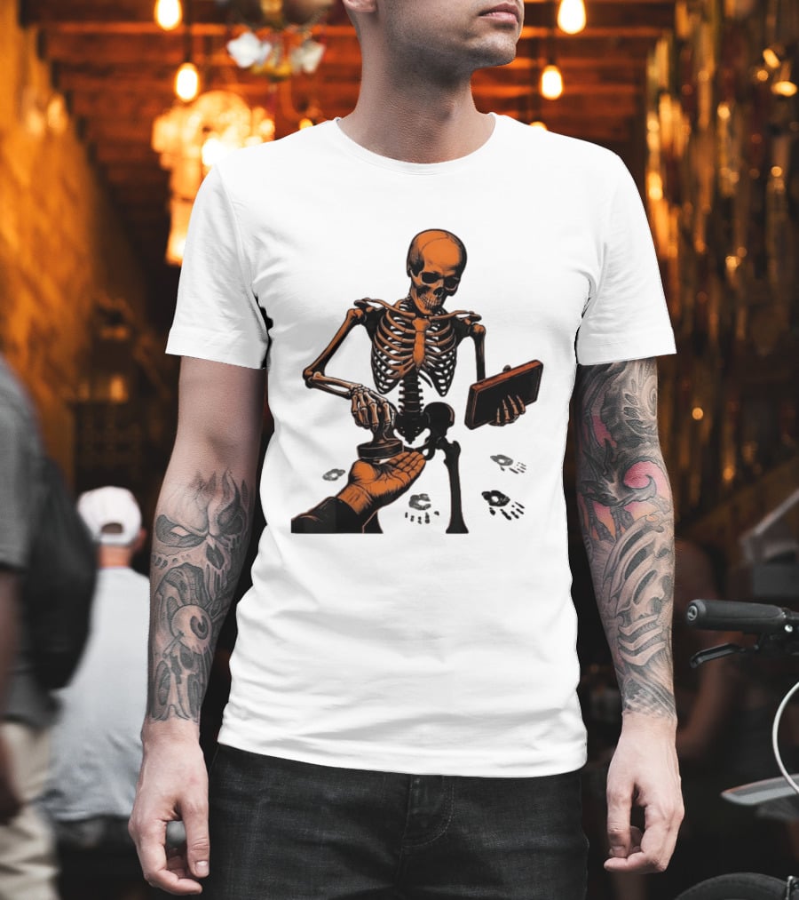 Skeleton Stamping Handprint Spooky Scary Halloween T-Shirt