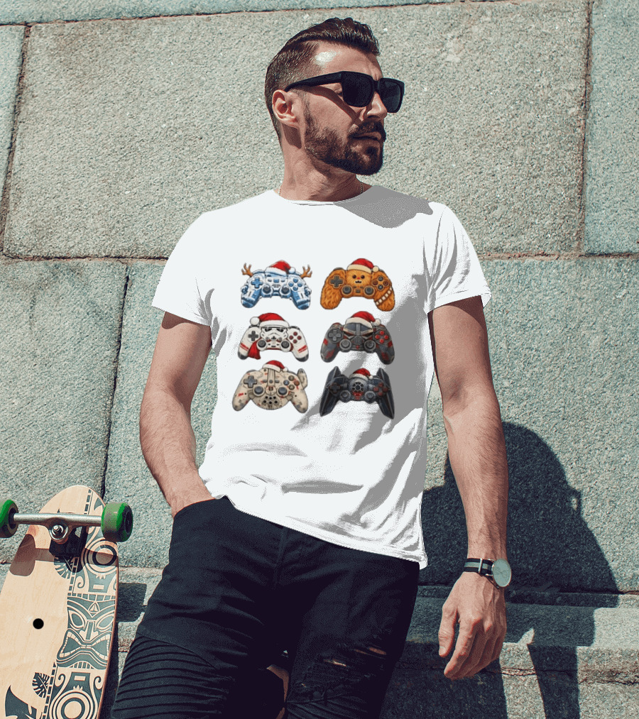 Star Wars Christmas Santa Hats Chewbacca Stormtrooper Darth Vader Gaming Controller Collection T-Shirt