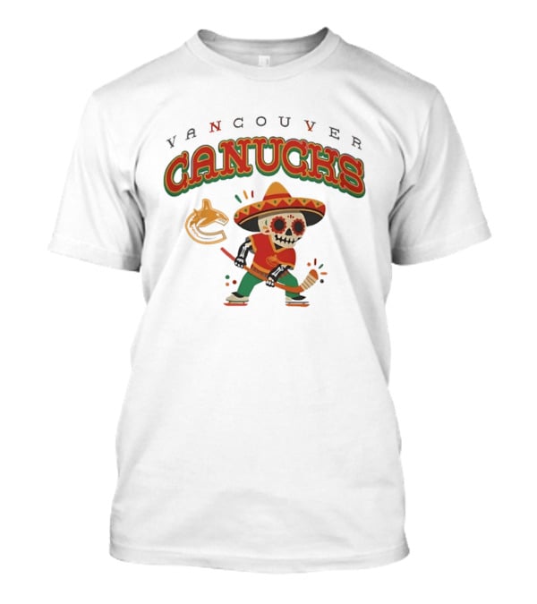 Vancouver Canucks Dia De Los Muertos Sugar Skull Hockey Player T-Shirt