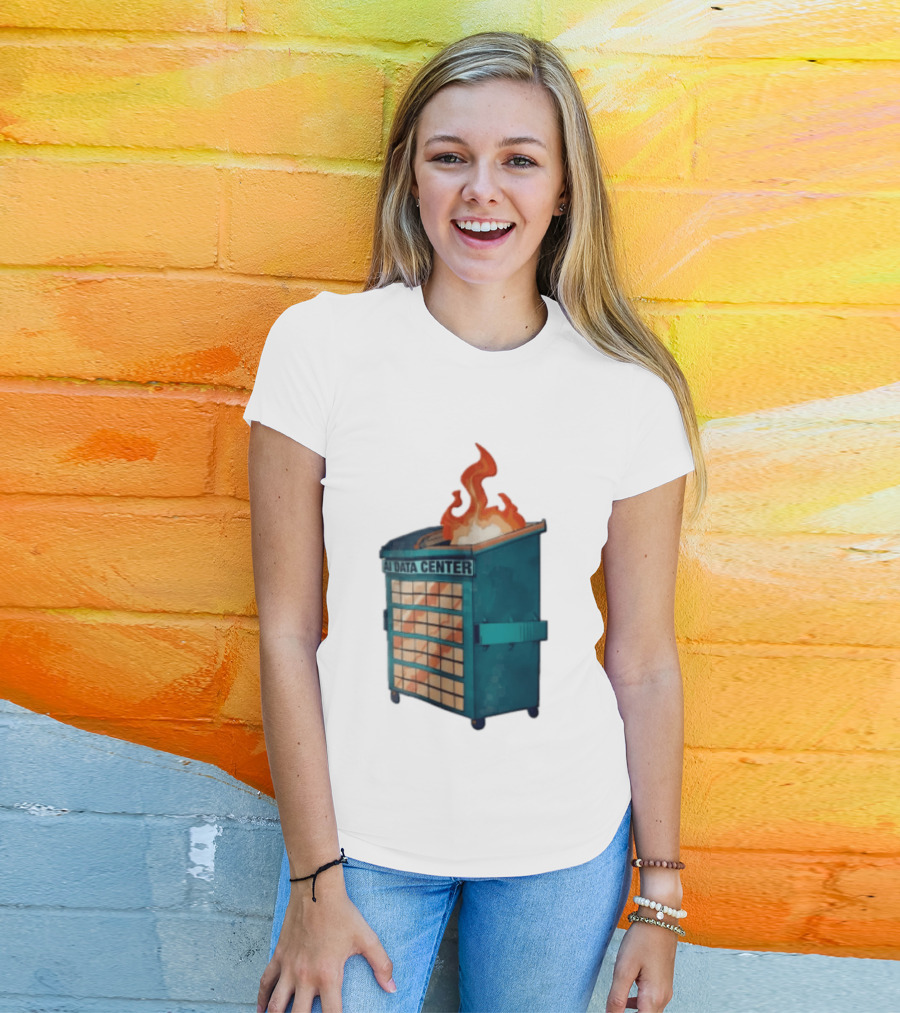 AI Data Center Dumpster On Fire Retro Internet Meme T-Shirt