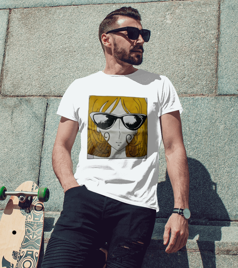 Anime Girl Yellow Hair Sunglasses Retro Chic T-Shirt