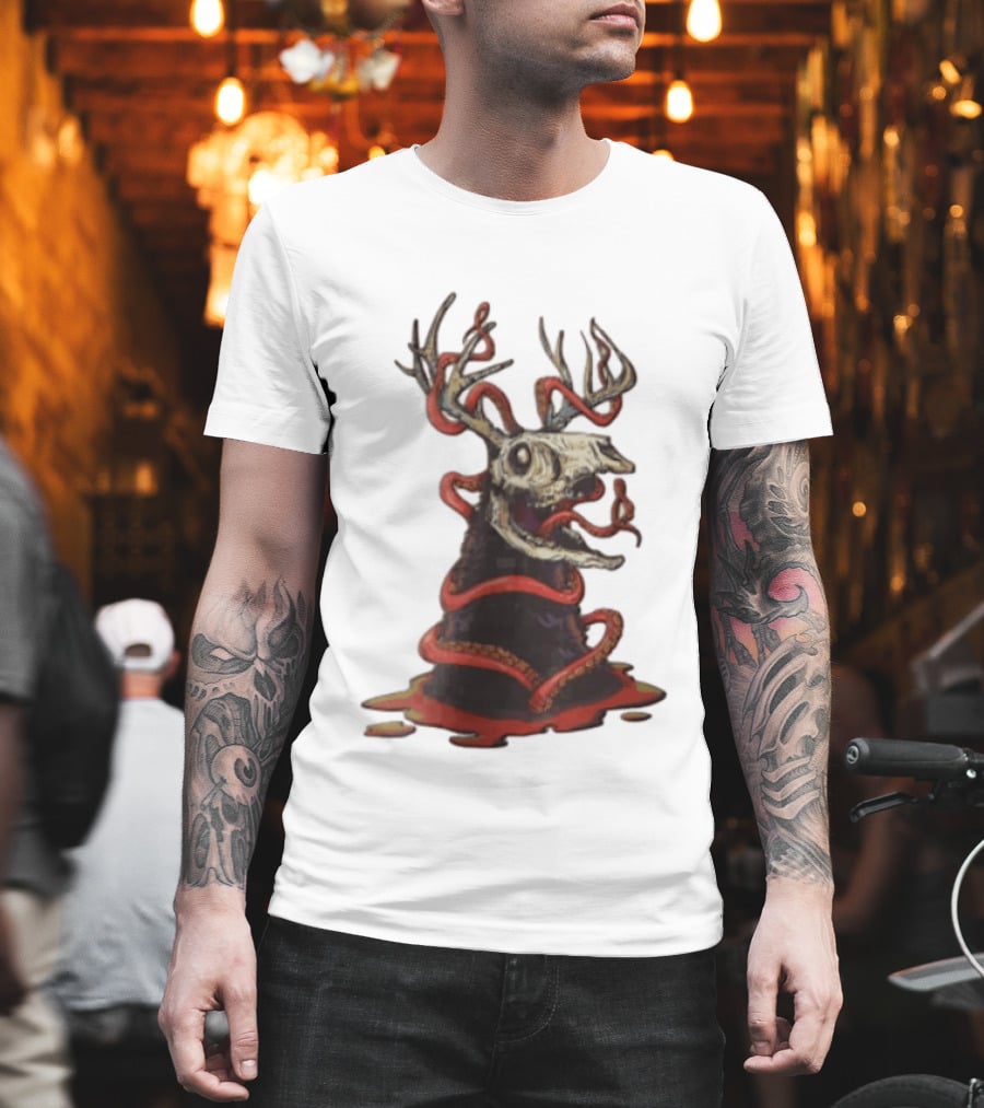 Deer Skull With Red Tentacles And Geometric T-Shirt