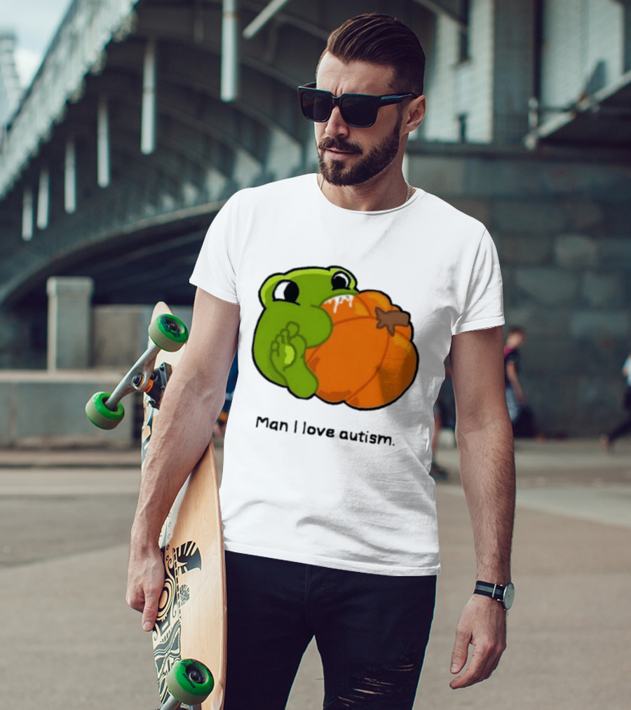 Man I Love Autism Frog Holding Halloween Pumpkin T-Shirt