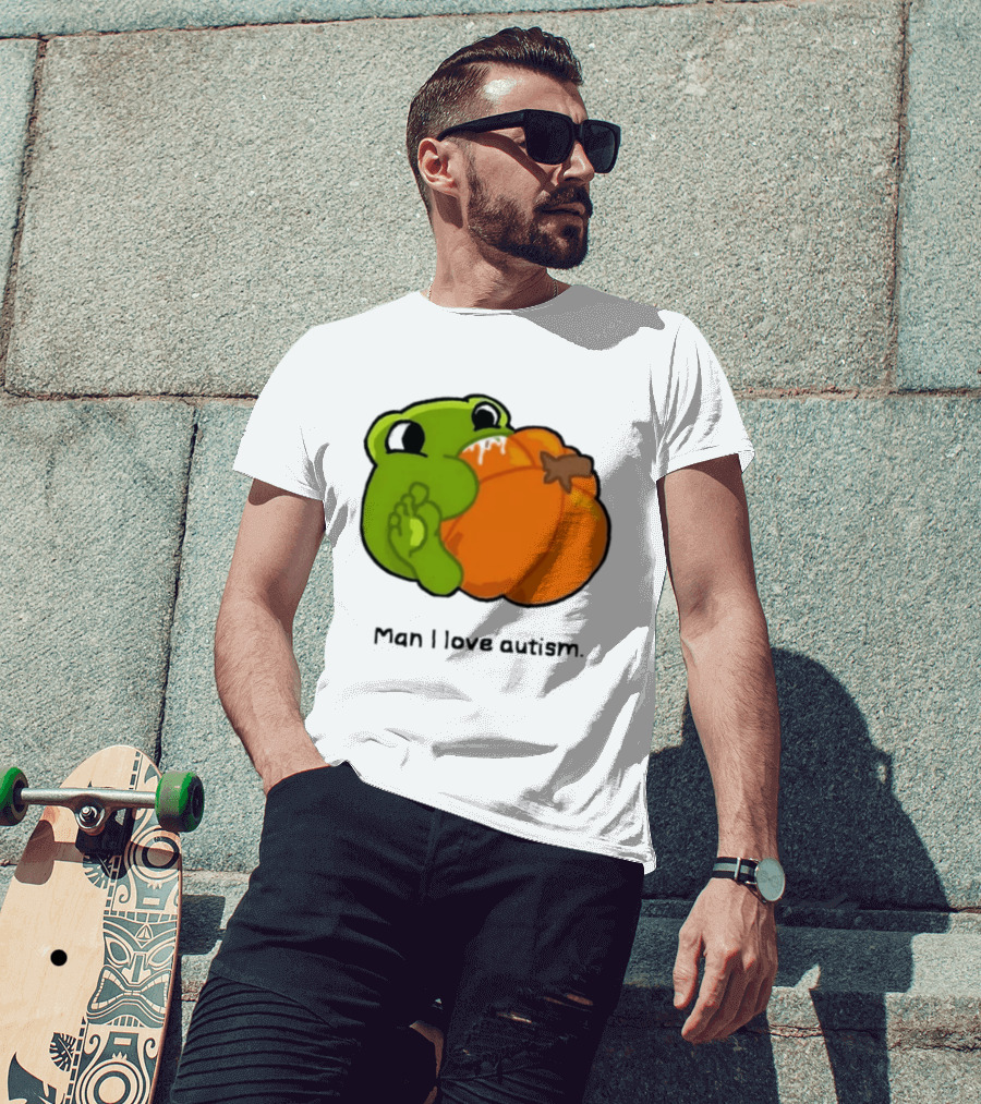Man I Love Autism Frog Holding Halloween Pumpkin T-Shirt