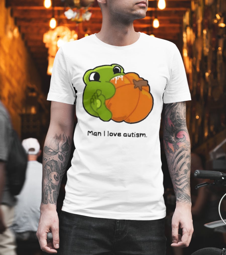 Man I Love Autism Frog Holding Halloween Pumpkin T-Shirt