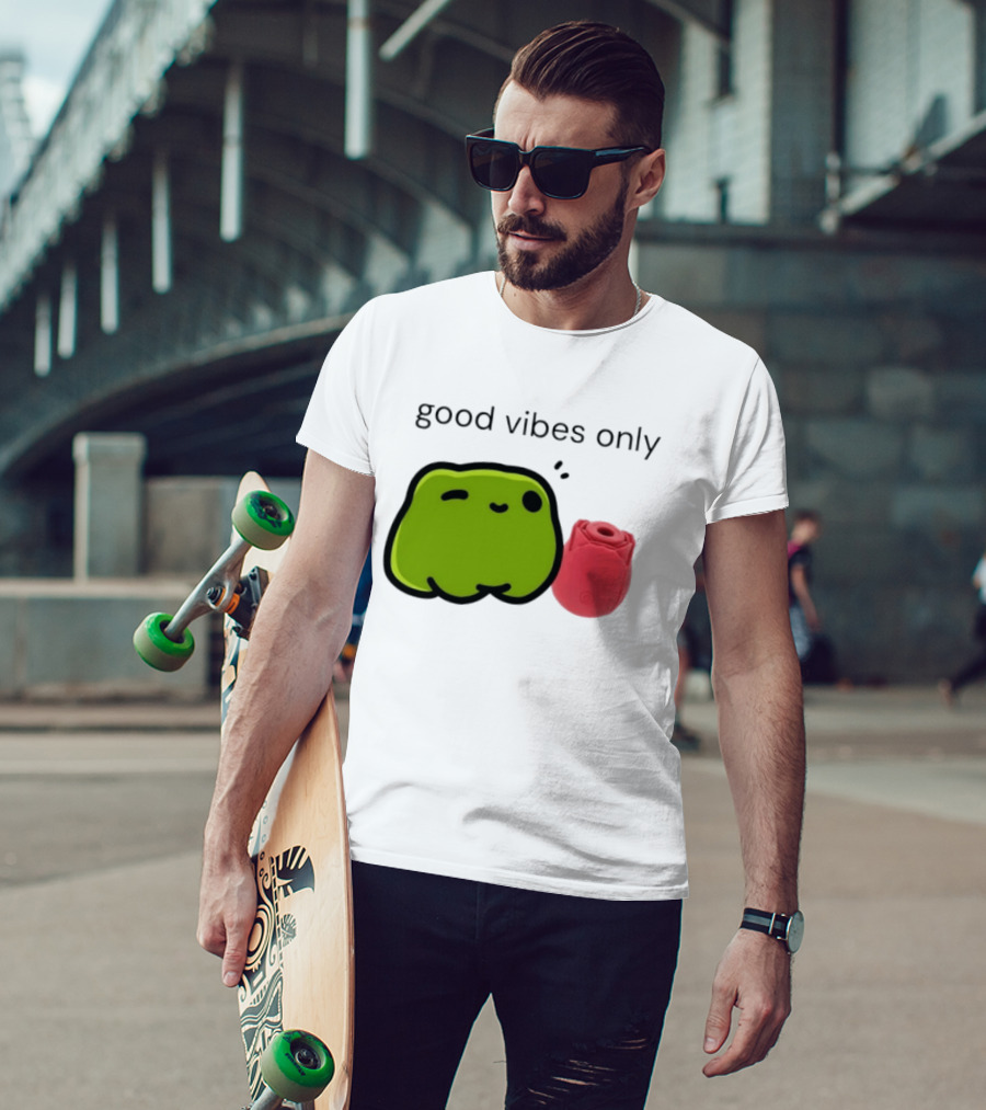 Good Vibes Only Frog Winking With Red Rose Toy T-Shirt