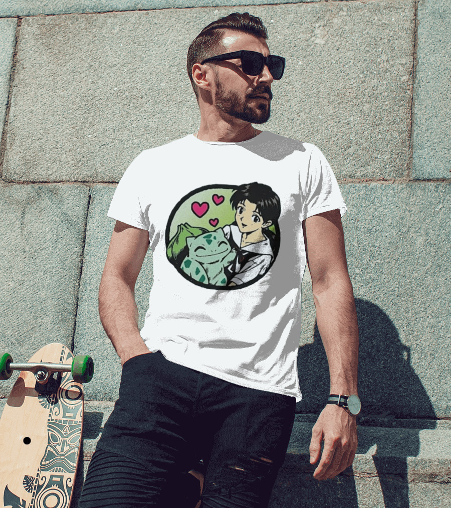 Rei Ayanami Bulbasaur Anime Crossover Hearts T-Shirt