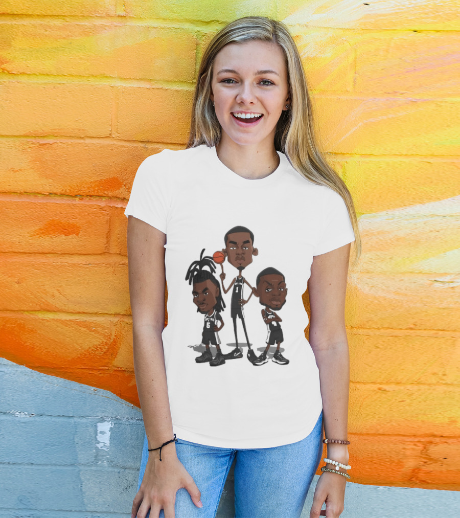 San Antonio Spurs Dejounte Murray Victor Wembanyama Caricature Basketball Players T-Shirt