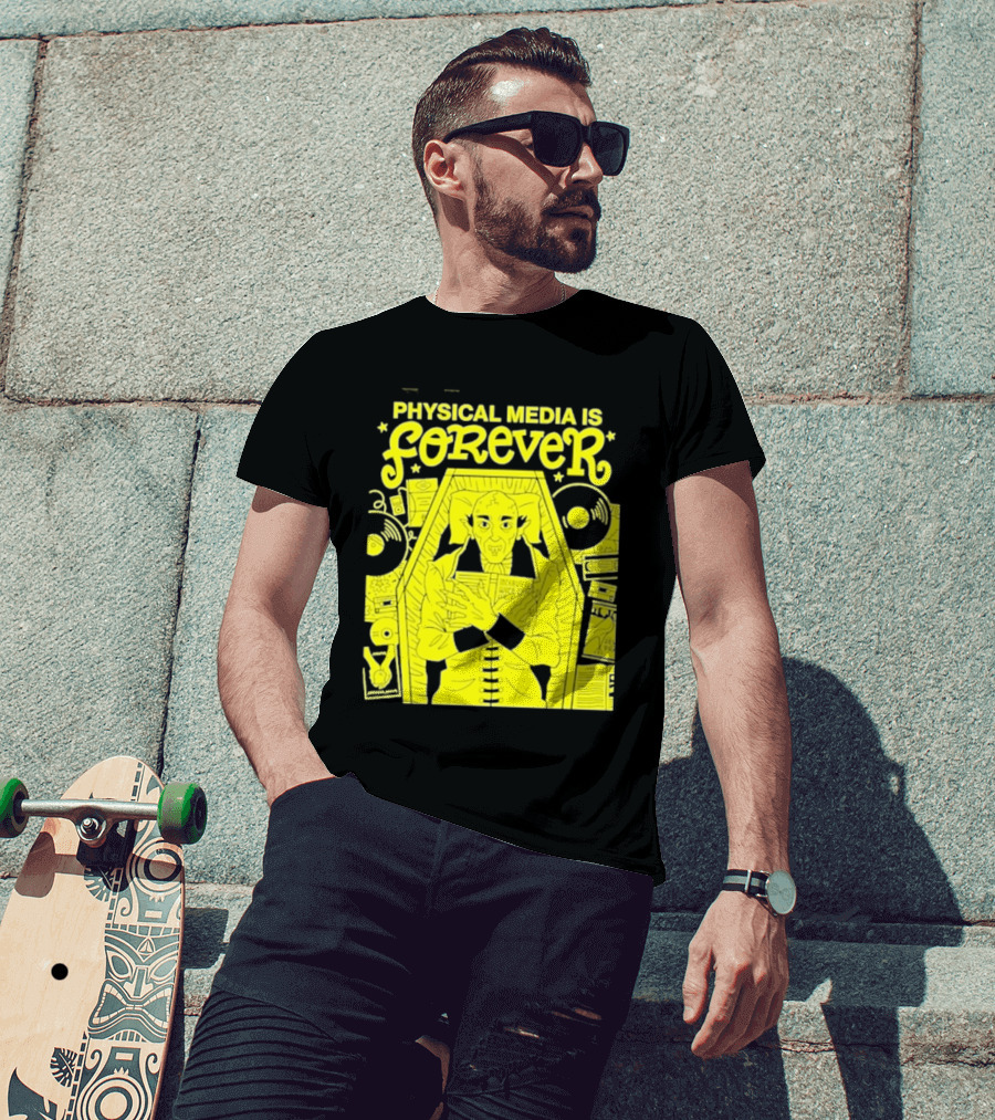 Physical Media Is Forever Vampire Coffin Records Tapes Books T-Shirt