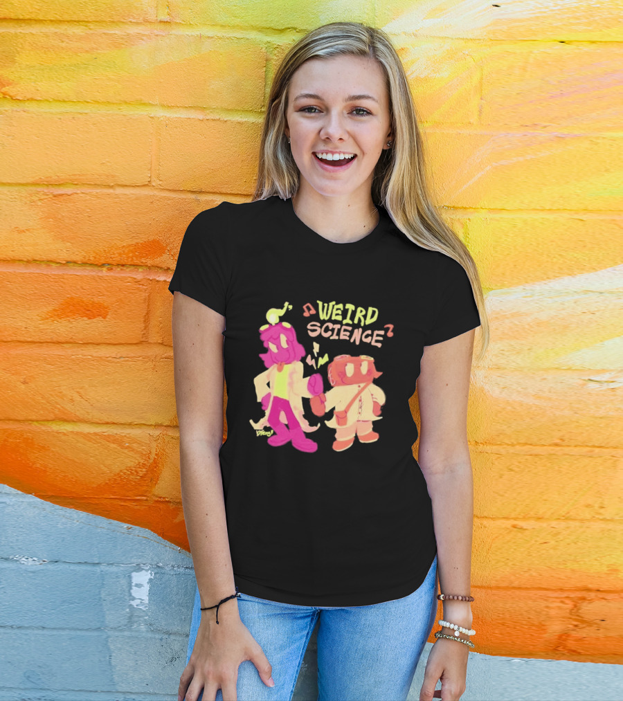 Weird Science Cartoon Characters With Lightbulb And Music Notes T-Shirt