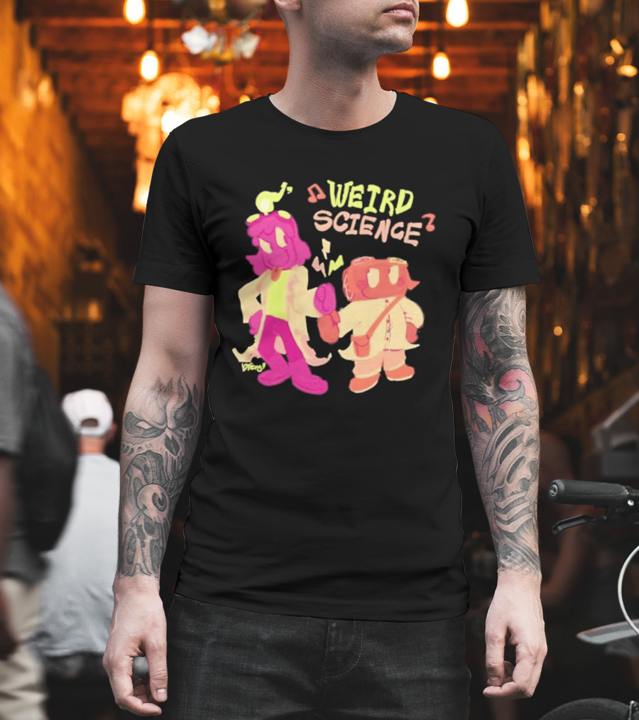 Weird Science Cartoon Characters With Lightbulb And Music Notes T-Shirt