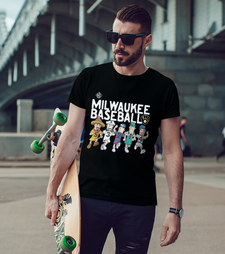 Milwaukee Baseball Brewer Characters With Milwaukee Brewers Logo 2026 World T-Shirt