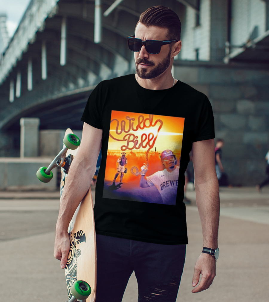 Wild Bill Milwaukee Brewers MLB Baseball Player Rope Sunset Scene T-Shirt