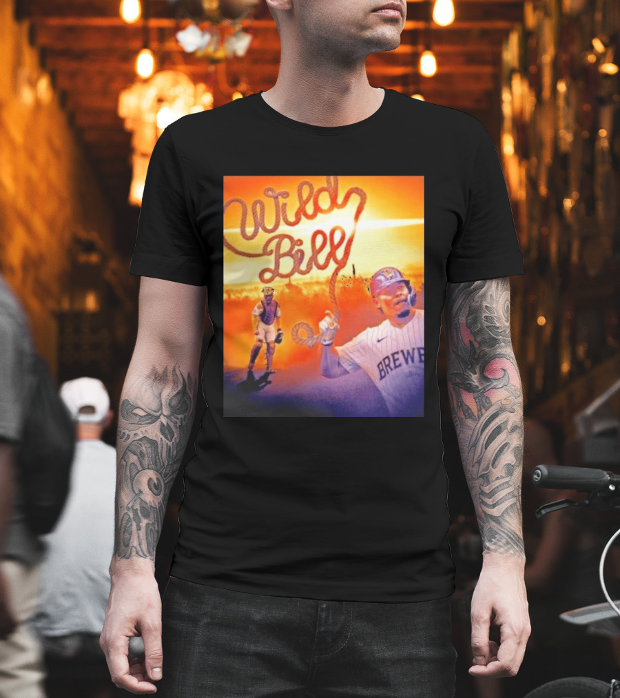 Wild Bill Milwaukee Brewers MLB Baseball Player Rope Sunset Scene T-Shirt