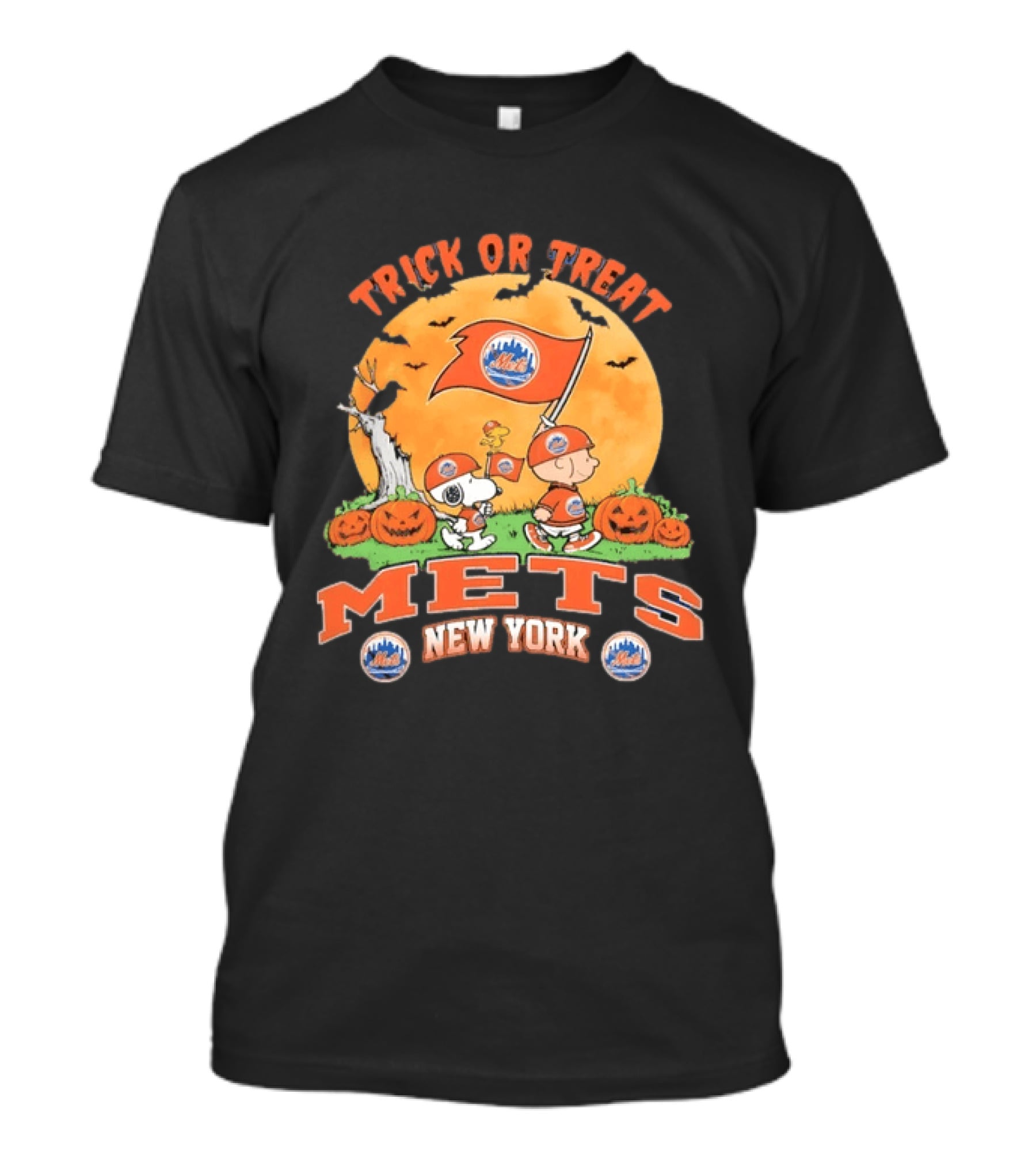 New York Mets Peanuts Trick Or Treat Halloween Snoopy Charlie Brown Pumpkin T-Shirt