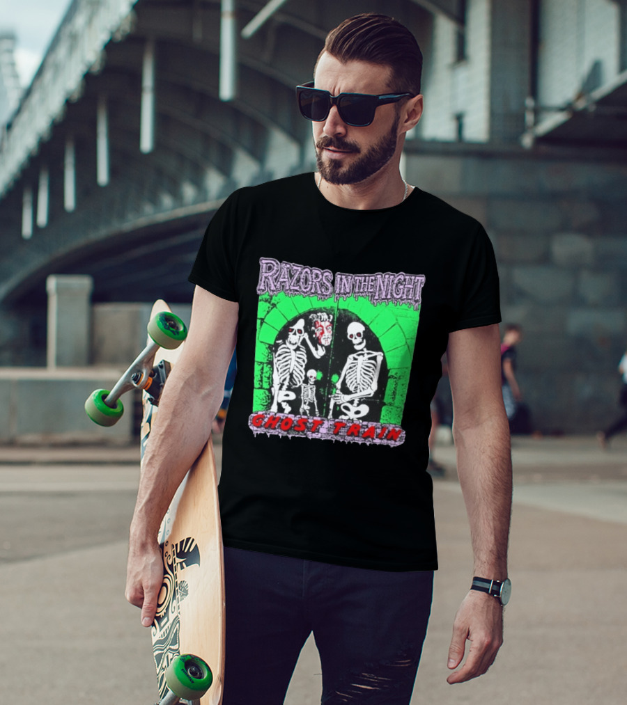 Razors In The Night Skeleton Ghost Train Punk Band T-Shirt