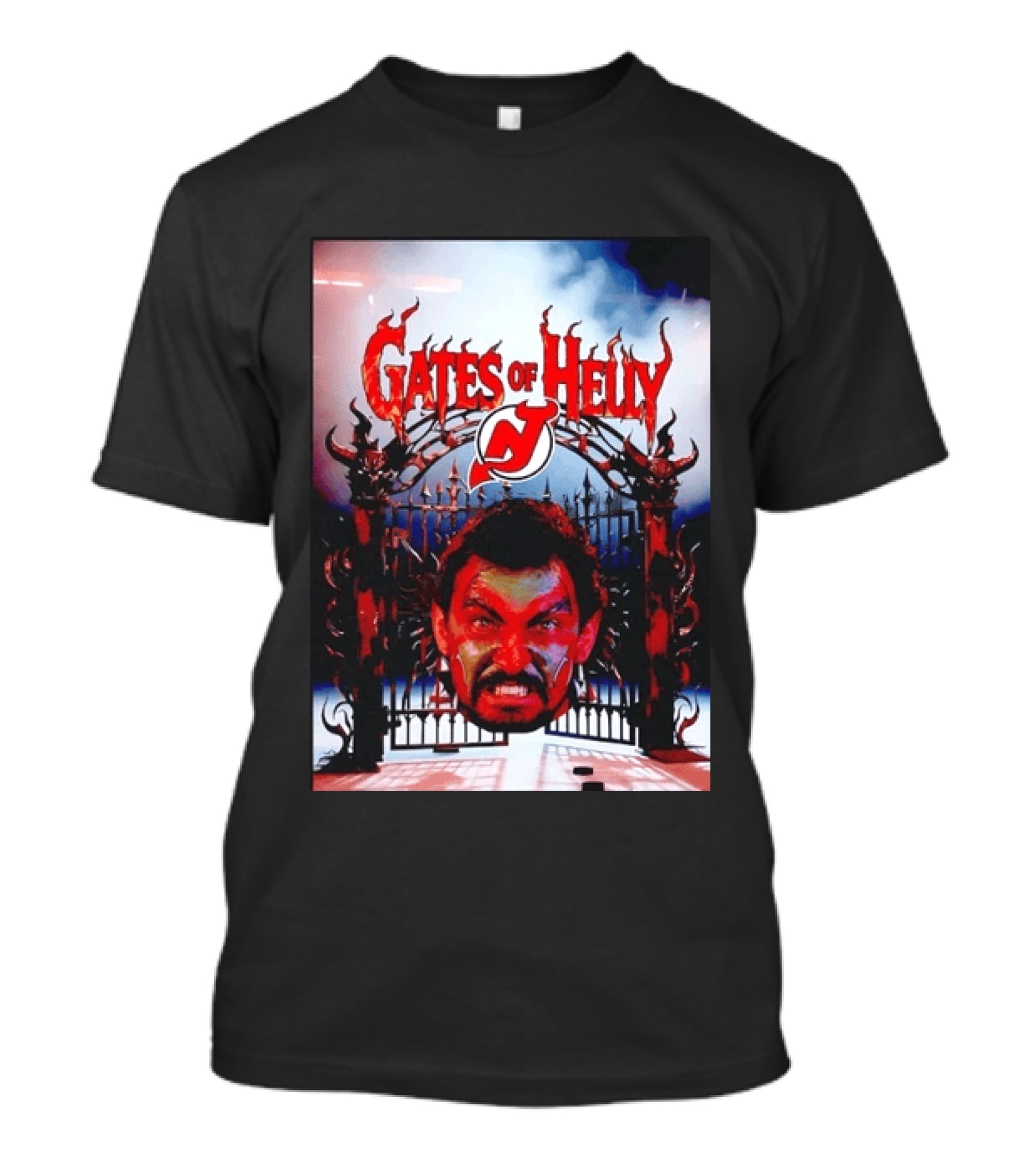 Gates Of Helly New Jersey Devils Hockey Fan Art With Demonic Gate And Fiery T-Shirt