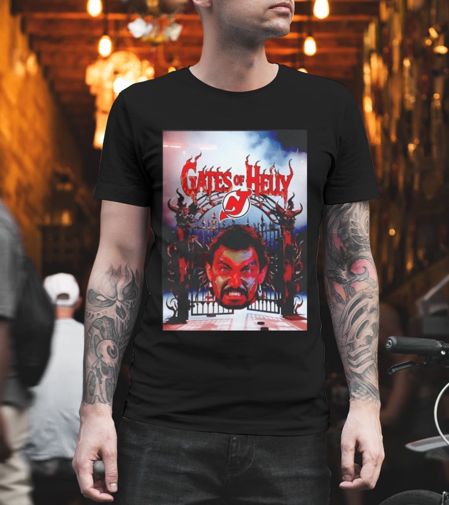 Gates Of Helly New Jersey Devils Hockey Fan Art With Demonic Gate And Fiery T-Shirt