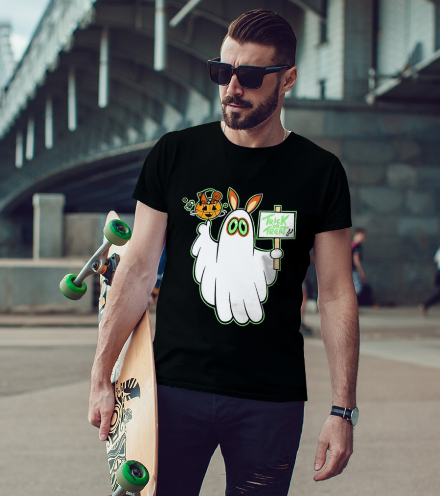 Ghost Bunny Trick Or Treat With Pumpkin Halloween Spooky T-Shirt