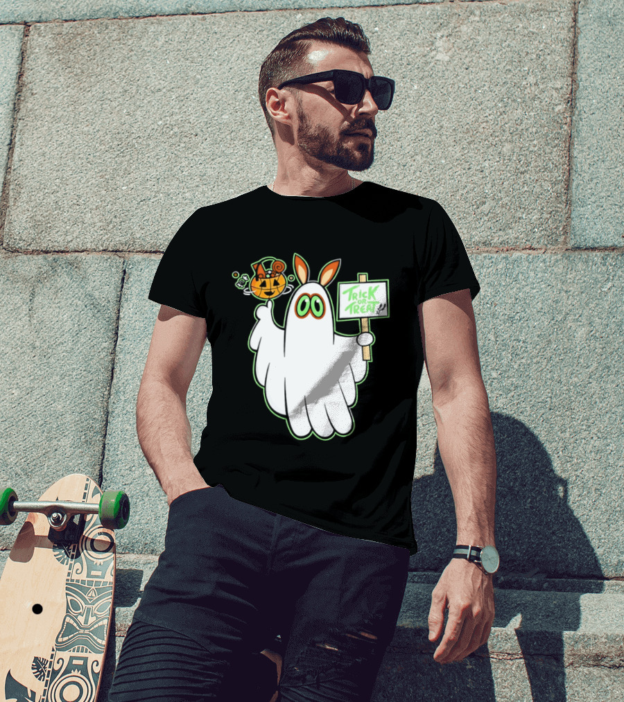 Ghost Bunny Trick Or Treat With Pumpkin Halloween Spooky T-Shirt