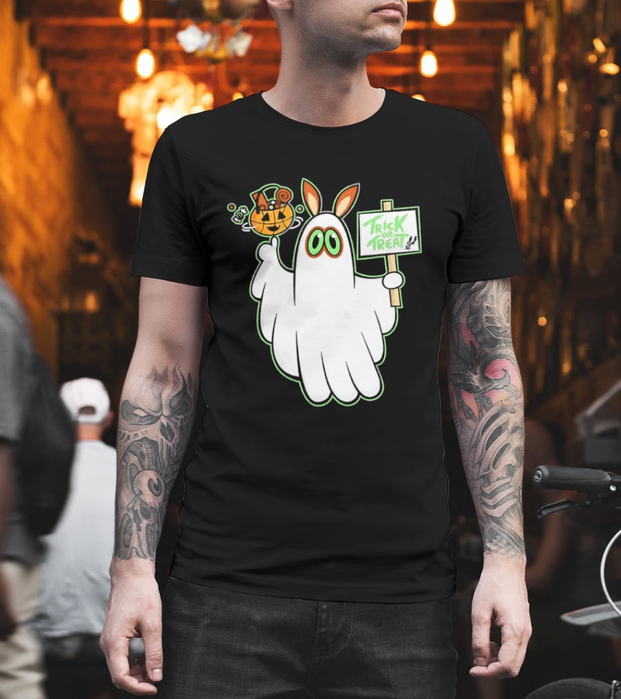 Ghost Bunny Trick Or Treat With Pumpkin Halloween Spooky T-Shirt