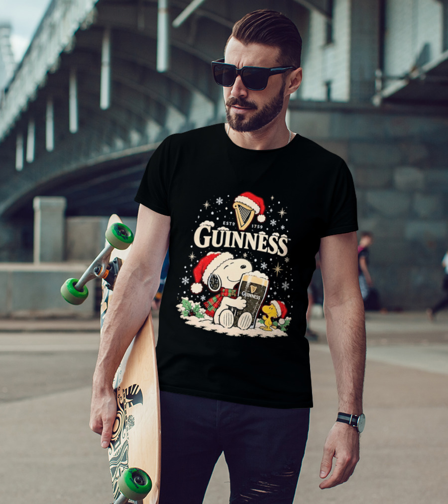Snoopy Woodstock Guinness Christmas Snoopy Santa Hat Guinness Beer T-Shirt