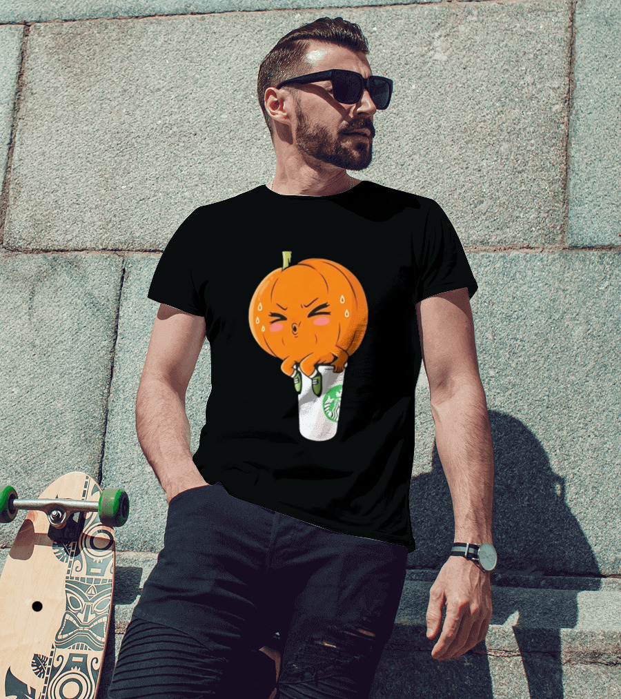 Sweating Pumpkin Sitting On A Starbucks Coffee Cup T-Shirt