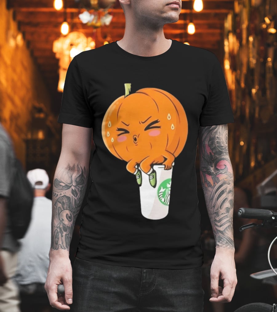 Sweating Pumpkin Sitting On A Starbucks Coffee Cup T-Shirt