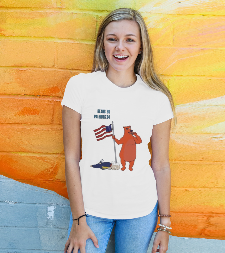 Bears 30 Patriots 24 Flag Victory T-Shirt