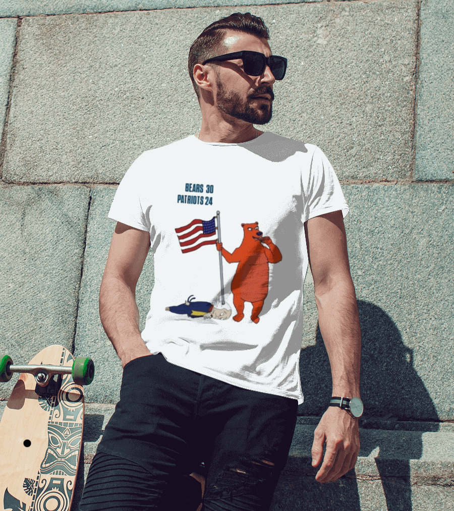 Bears 30 Patriots 24 Flag Victory T-Shirt