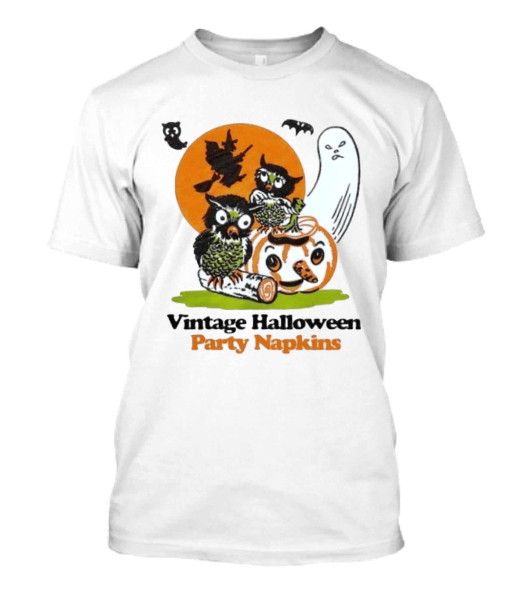Vintage Halloween Party Napkins Owls Pumpkin Ghost Witch Bats T-Shirt