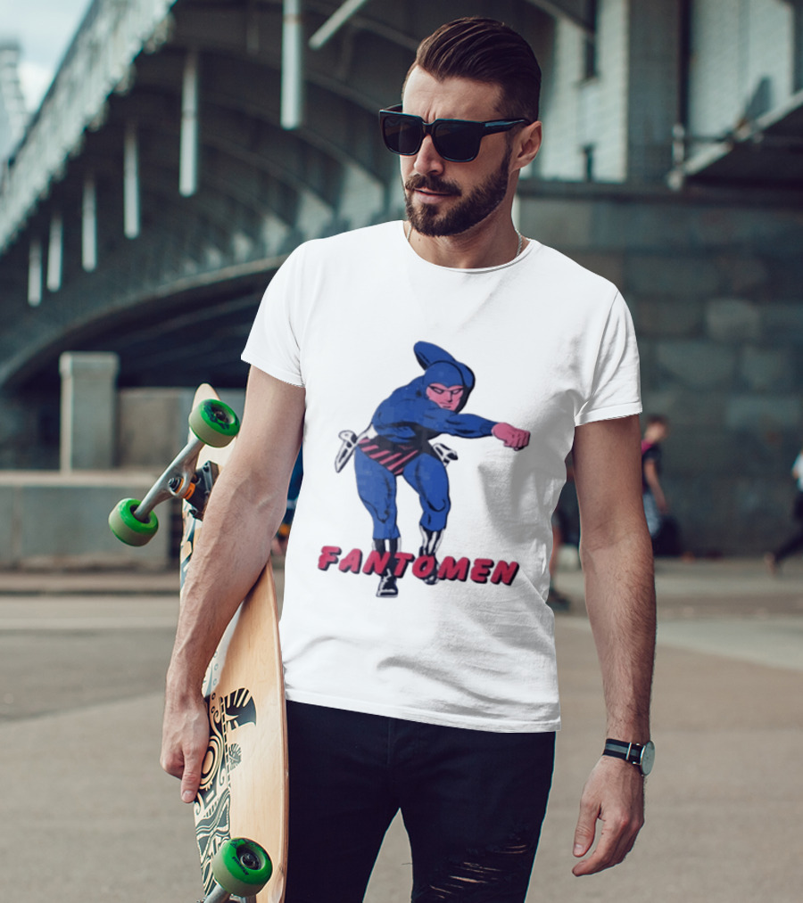 FANTOMEN Blue Superhero Punching Action Comic T-Shirt