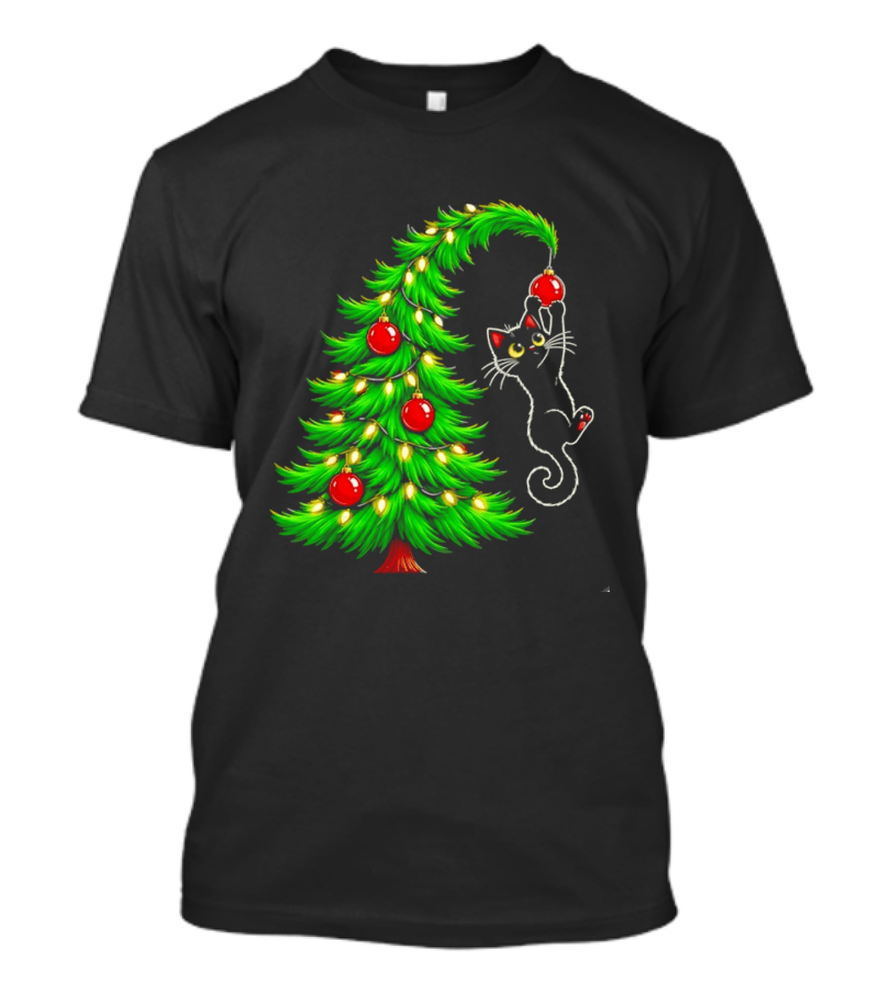 Black Cat Christmas Tree Ornament Holiday Festive Cats And Santa Hat T-Shirt