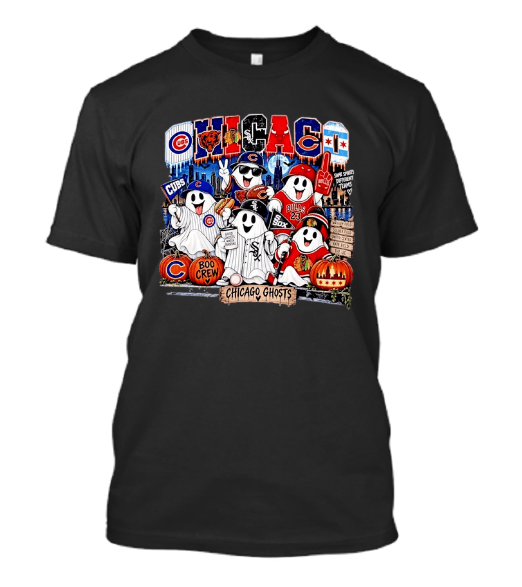 Chicago Ghosts Boo Crew Cubs Bulls Sox Same Spirits Different Teams T-Shirt