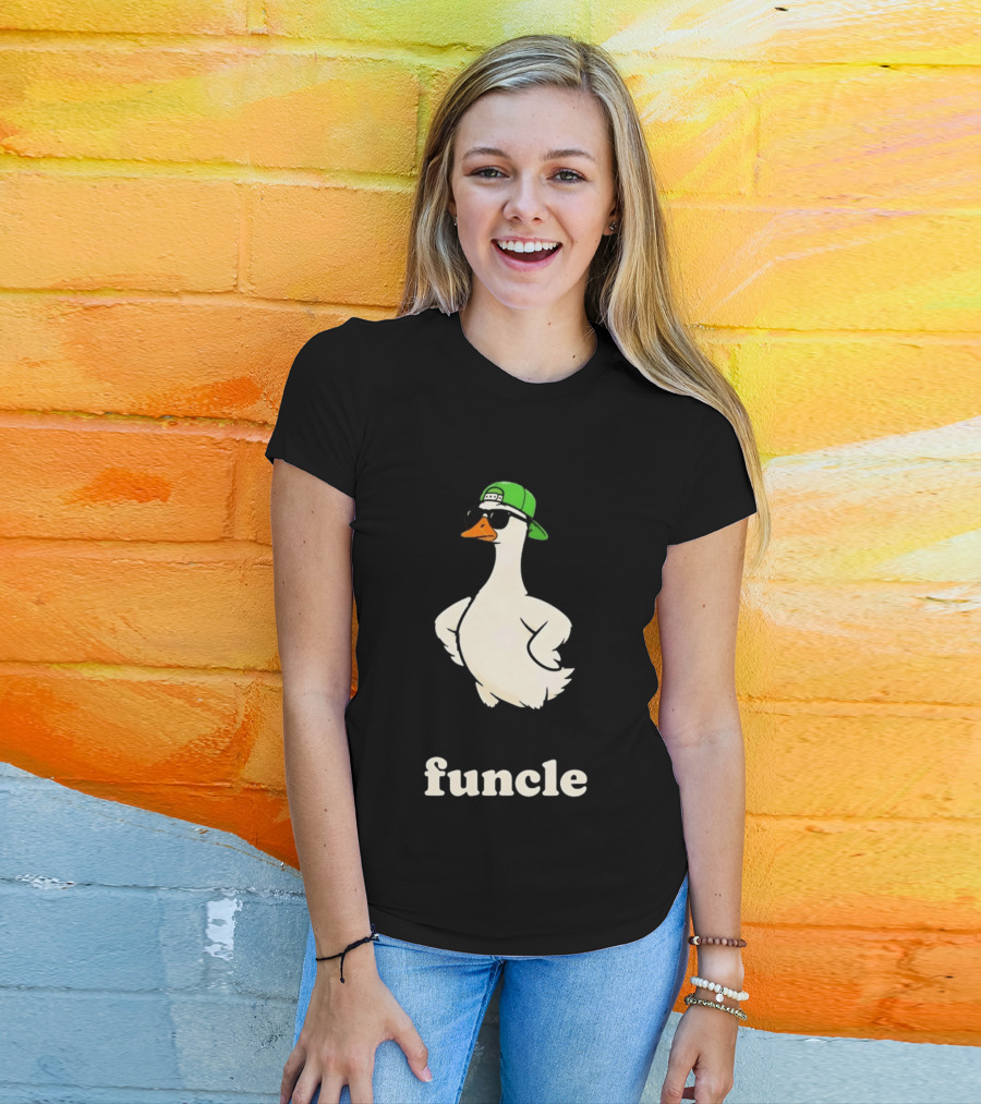 Funcle Goose In Sunglasses And Green Cap Fun Uncle T-Shirt