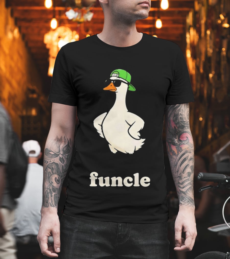 Funcle Goose In Sunglasses And Green Cap Fun Uncle T-Shirt