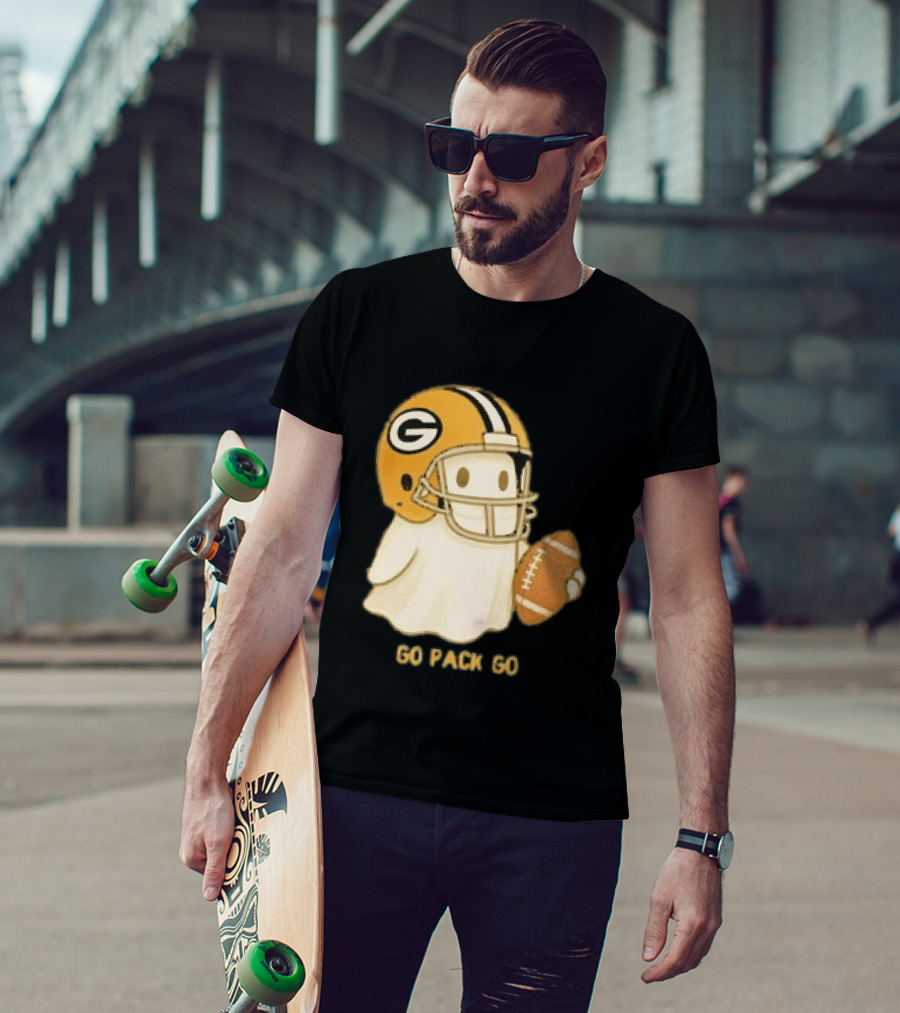 Green Bay Packers Ghost Go Pack Go Football Helmet Fan Gear T-Shirt