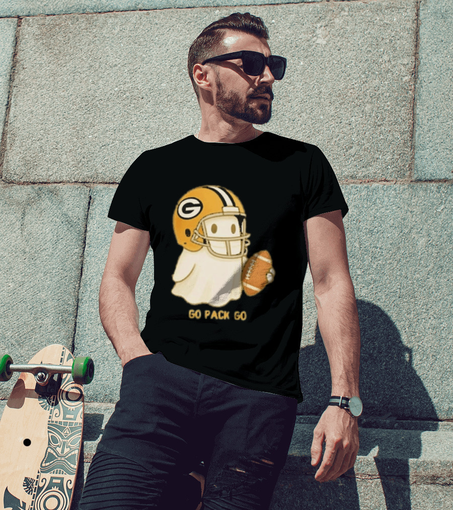 Green Bay Packers Ghost Go Pack Go Football Helmet Fan Gear T-Shirt