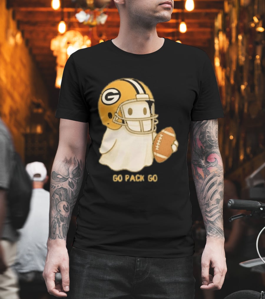 Green Bay Packers Ghost Go Pack Go Football Helmet Fan Gear T-Shirt