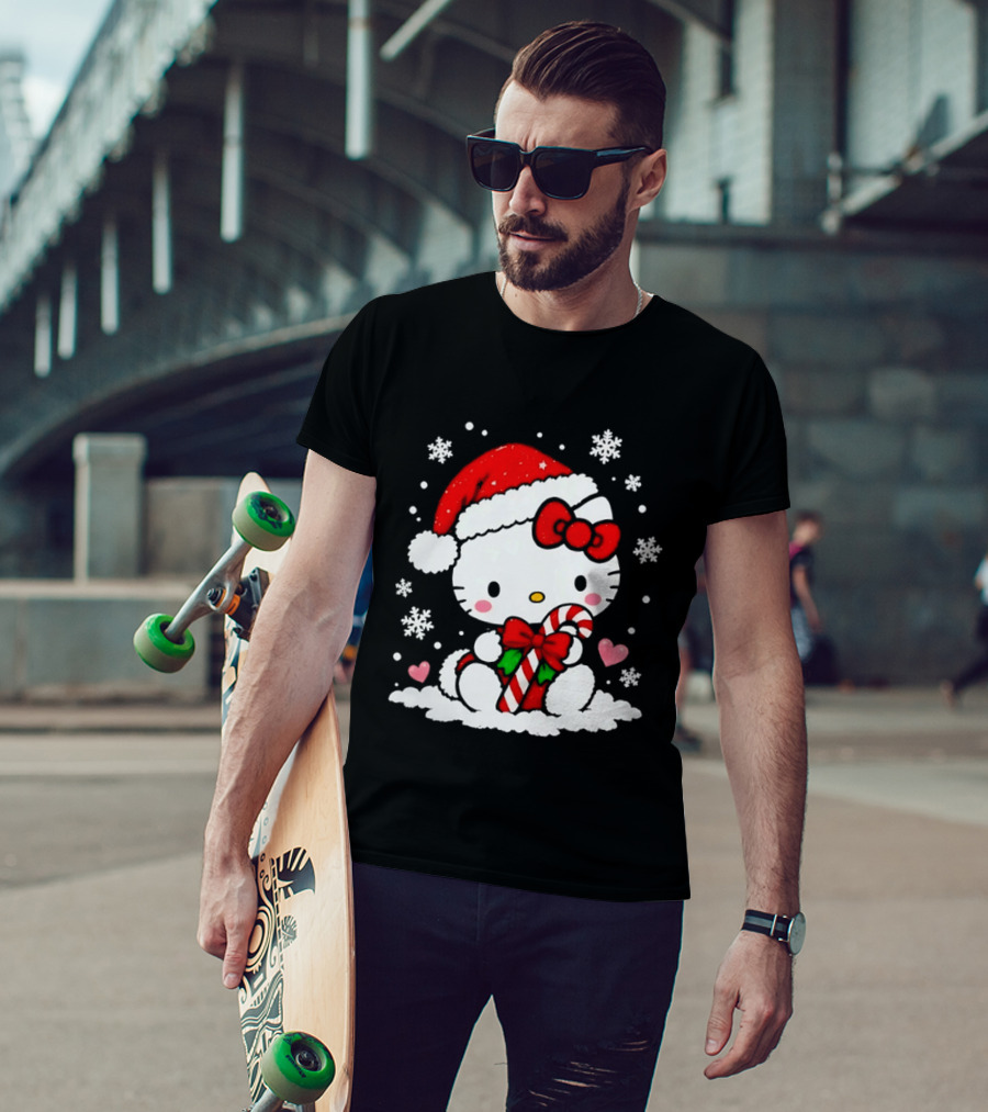 Hello Kitty Sweet Christmas Santa Candy Cane Snowflakes T-Shirt