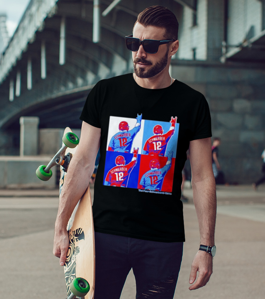 The Four Schwarbomb Game Kyle Schwarber 12 Red Blue Pop T-Shirt
