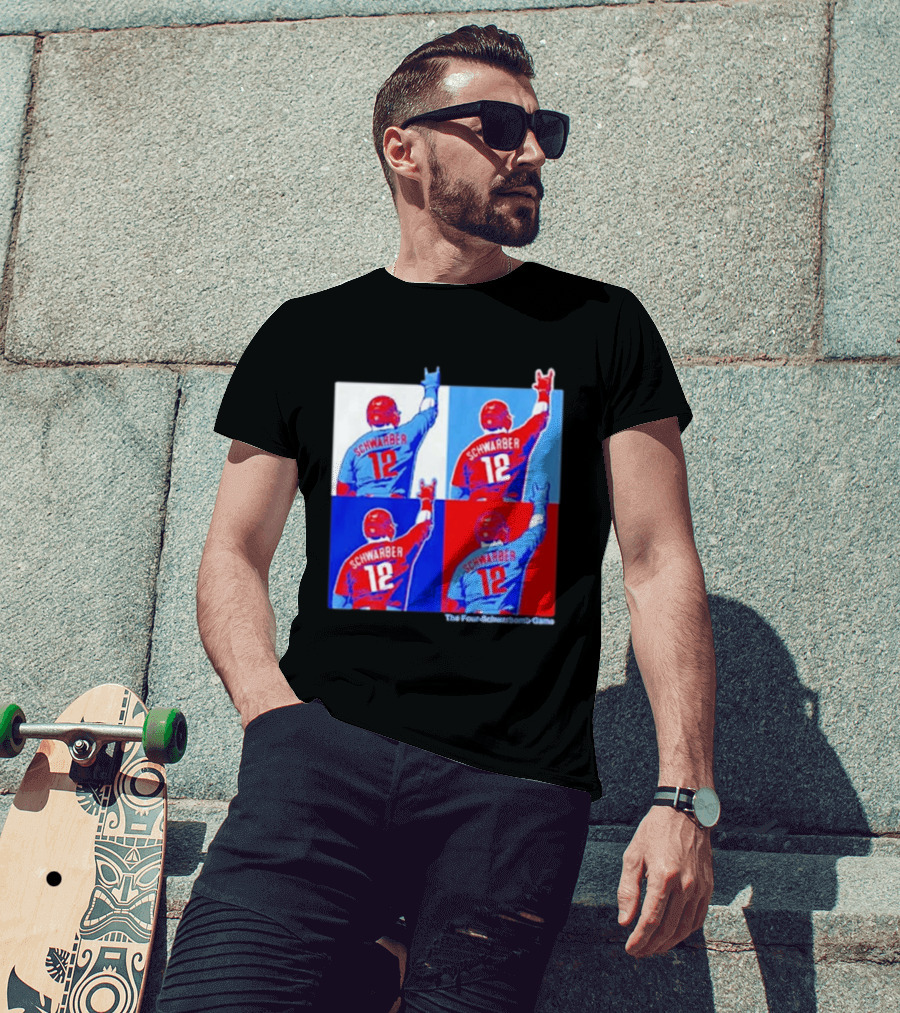 The Four Schwarbomb Game Kyle Schwarber 12 Red Blue Pop T-Shirt