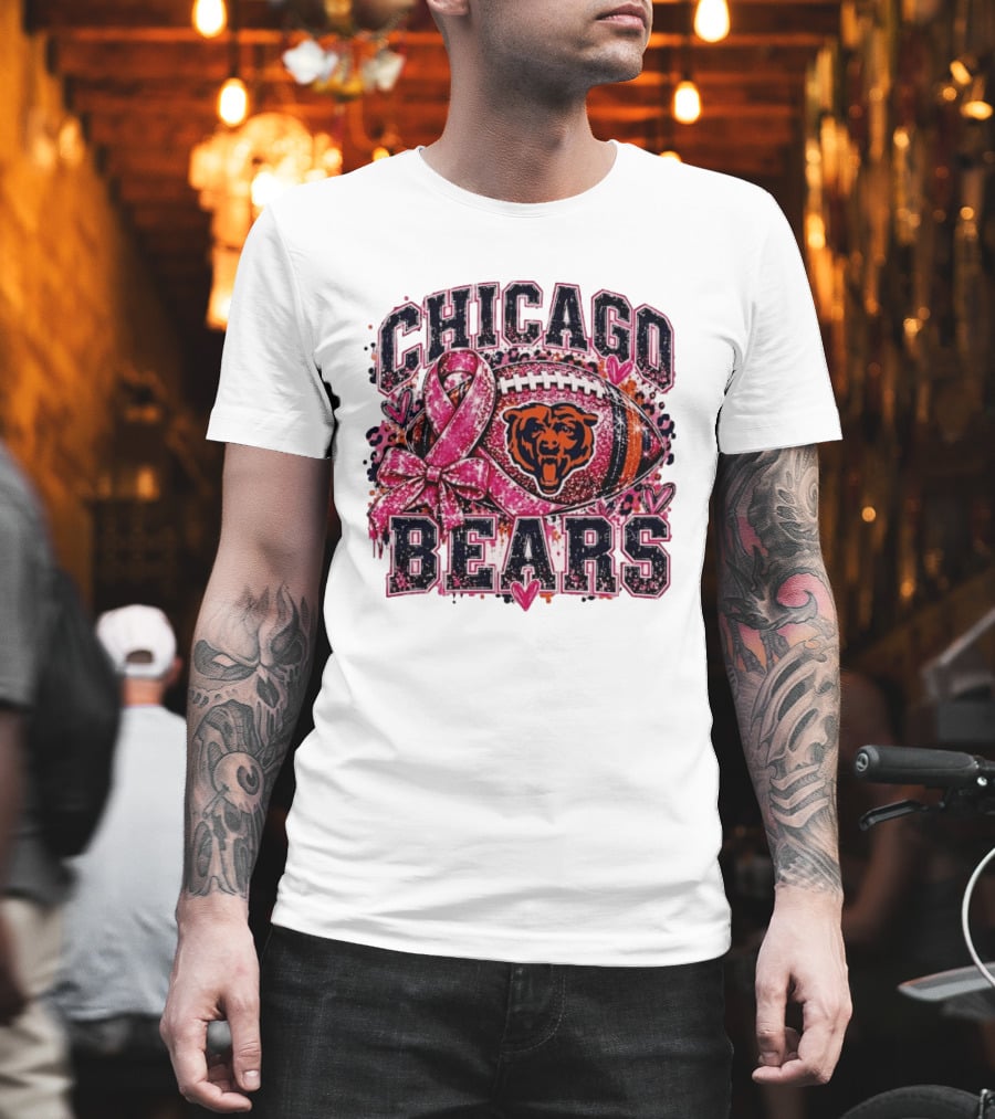 Chicago Bears Breast Cancer Awareness Pink Ribbon Football T-Shirt